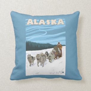 AlaskaDogsledding Vintage Travel Poster Cushion