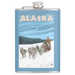 AlaskaDogsledding Vintage Travel Poster Hip Flask