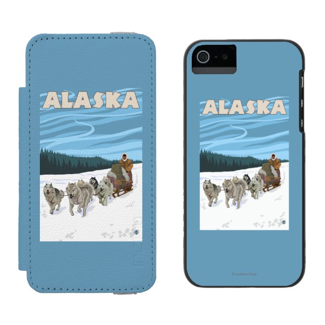 AlaskaDogsledding Vintage Travel Poster Incipio iPhone Wallet Case (Side by Side)
