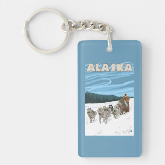 AlaskaDogsledding Vintage Travel Poster Key Ring