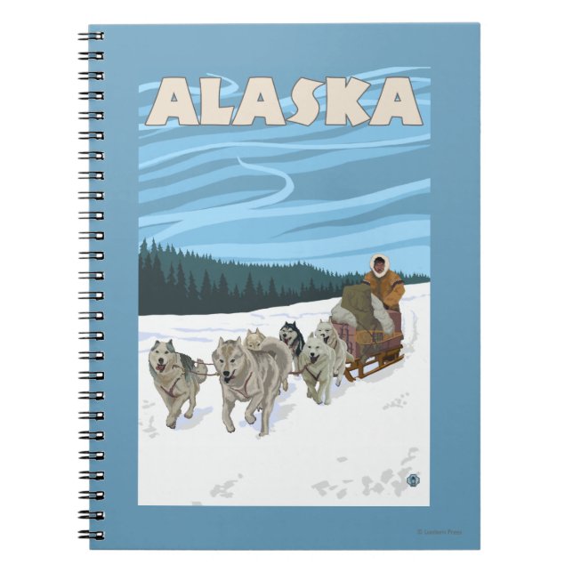 AlaskaDogsledding Vintage Travel Poster Notebook (Front)