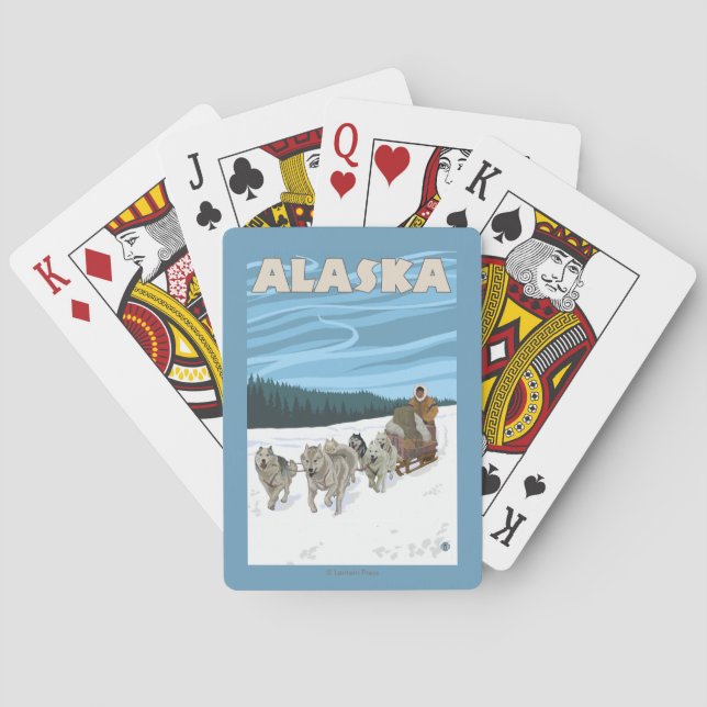 AlaskaDogsledding Vintage Travel Poster Playing Cards (Back)