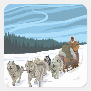AlaskaDogsledding Vintage Travel Poster Square Sticker