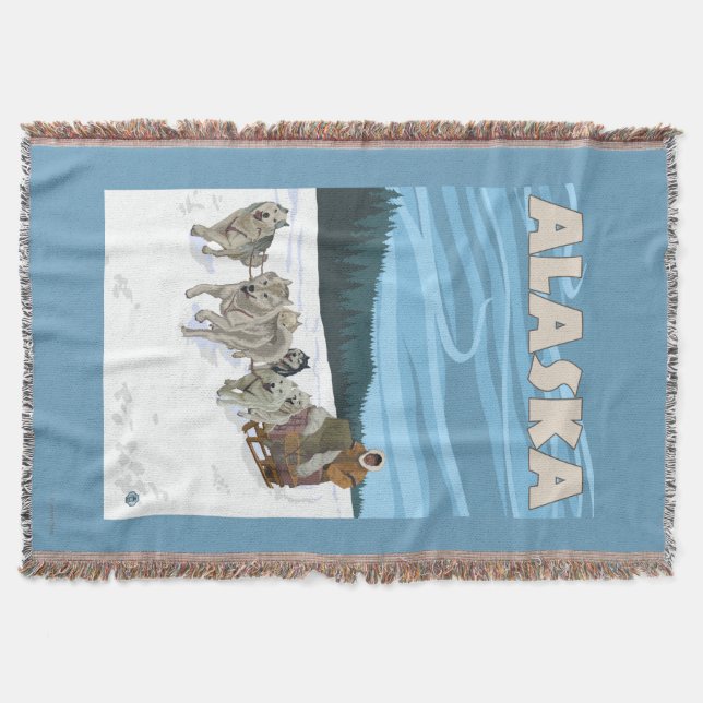 AlaskaDogsledding Vintage Travel Poster Throw Blanket (Front)