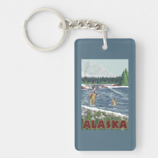 AlaskaFly Fisherman Vintage Travel Poster Key Ring