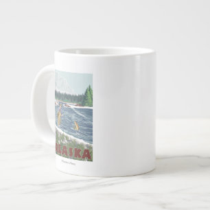 AlaskaFly Fisherman Vintage Travel Poster Large Coffee Mug