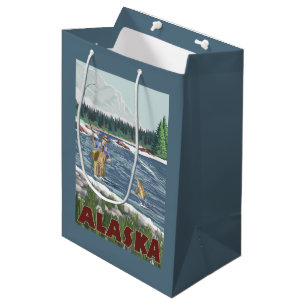 AlaskaFly Fisherman Vintage Travel Poster Medium Gift Bag