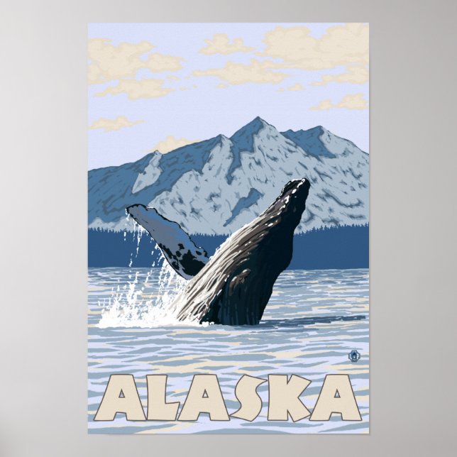 AlaskaHumpback Whale Vintage Travel Poster (Front)