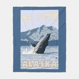 AlaskaHumpback Whale Vintage Travel Poster Fleece Blanket