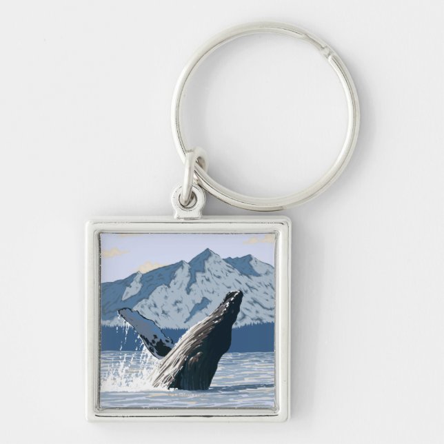 AlaskaHumpback Whale Vintage Travel Poster Key Ring (Front)