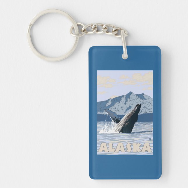 AlaskaHumpback Whale Vintage Travel Poster Key Ring (Front)