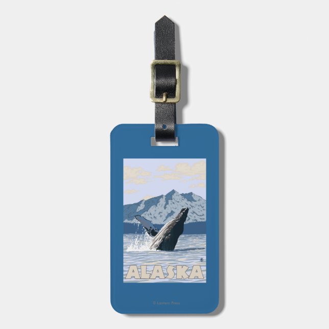 AlaskaHumpback Whale Vintage Travel Poster Luggage Tag (Front Vertical)