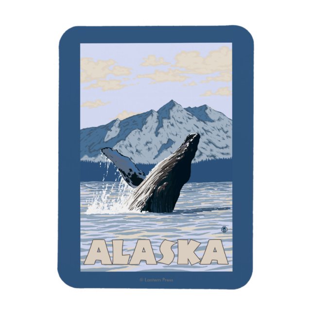 AlaskaHumpback Whale Vintage Travel Poster Magnet (Vertical)