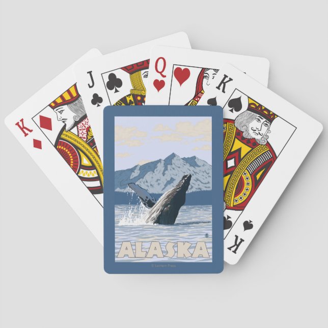 AlaskaHumpback Whale Vintage Travel Poster Playing Cards (Back)