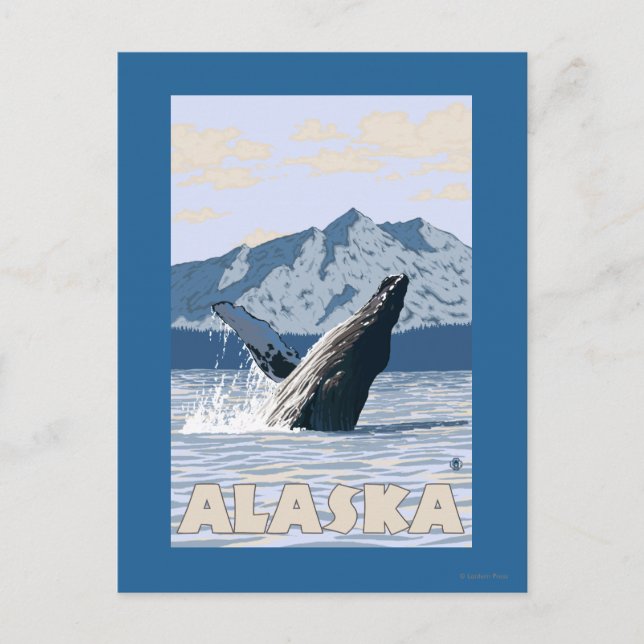 AlaskaHumpback Whale Vintage Travel Poster Postcard (Front)