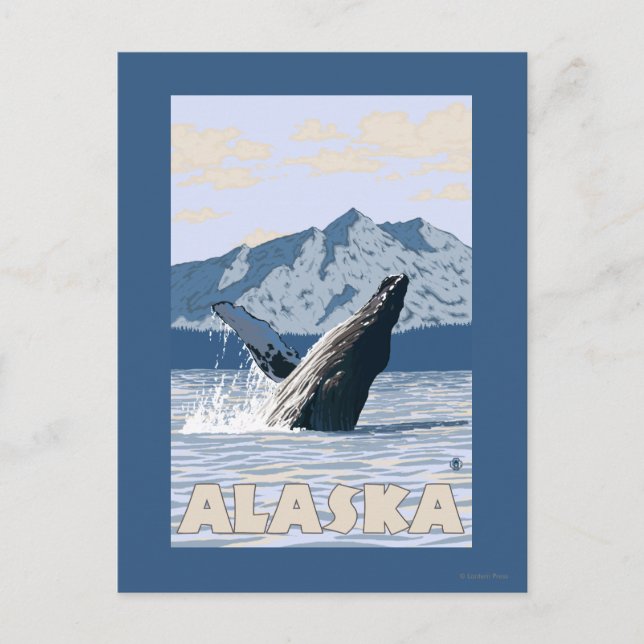 AlaskaHumpback Whale Vintage Travel Poster Postcard (Front)
