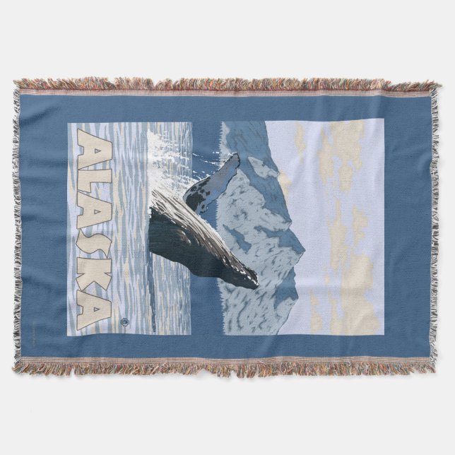 AlaskaHumpback Whale Vintage Travel Poster Throw Blanket (Front)