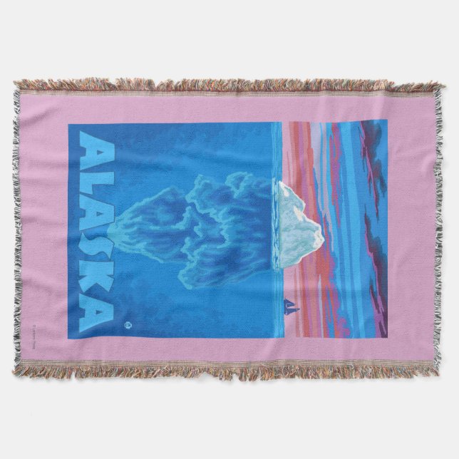 AlaskaIceberg Vintage Travel Poster Throw Blanket (Front)