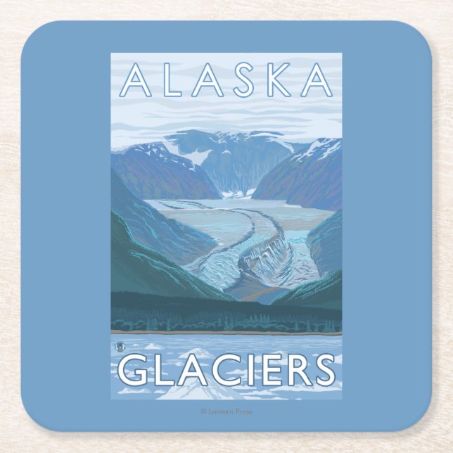 AlaskaLarge Glacier Scene Vintage Travel Square Paper Coaster (Front)