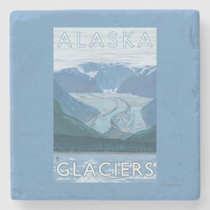 AlaskaLarge Glacier Scene Vintage Travel Stone Coaster