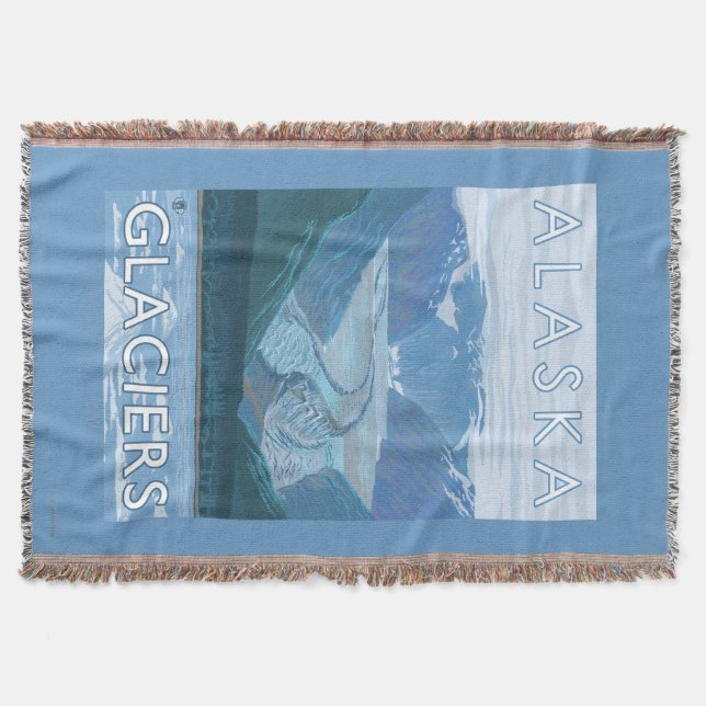 AlaskaLarge Glacier Scene Vintage Travel Throw Blanket (Front)