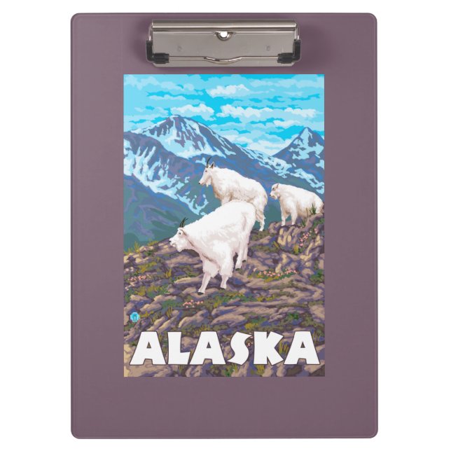 AlaskaMountain Goats Vintage Travel Poster Clipboard (Front)