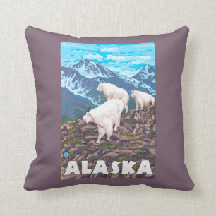 AlaskaMountain Goats Vintage Travel Poster Cushion