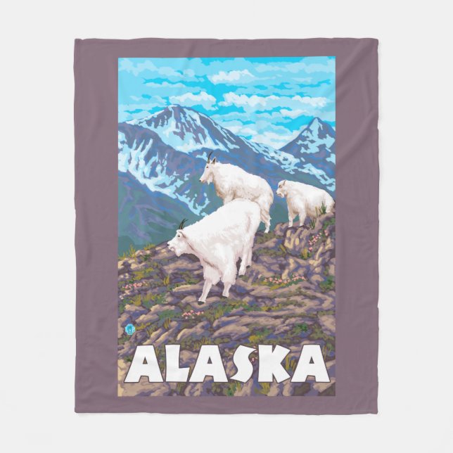 AlaskaMountain Goats Vintage Travel Poster Fleece Blanket (Front)
