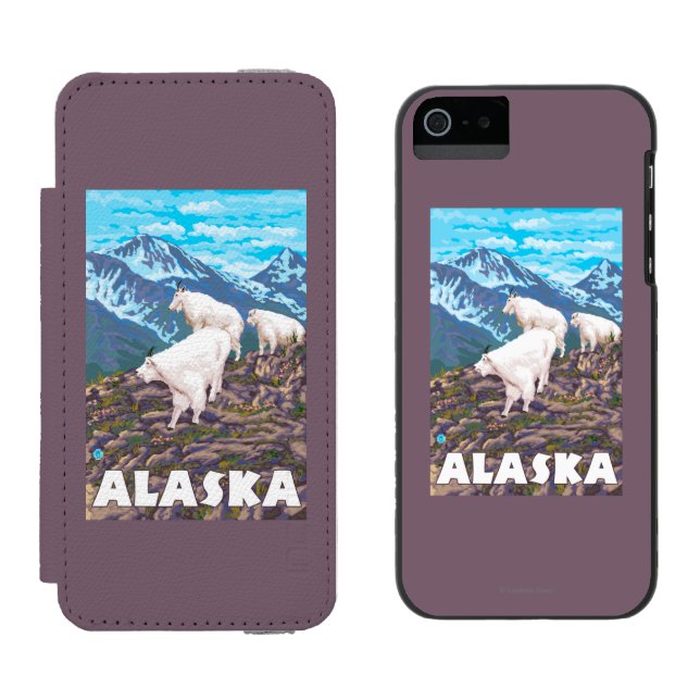 AlaskaMountain Goats Vintage Travel Poster Incipio iPhone Wallet Case (Side by Side)