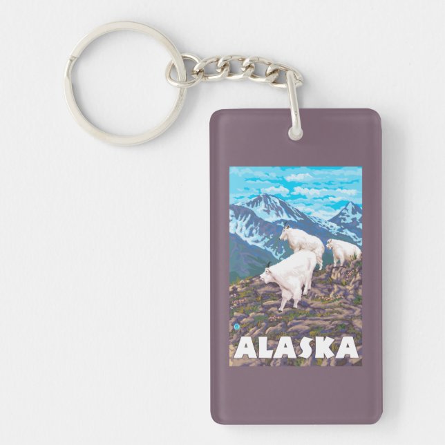 AlaskaMountain Goats Vintage Travel Poster Key Ring (Front)
