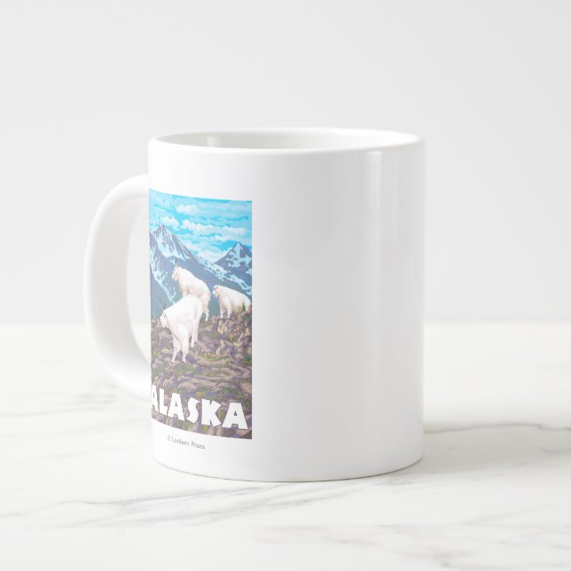 AlaskaMountain Goats Vintage Travel Poster Large Coffee Mug (Front Left)