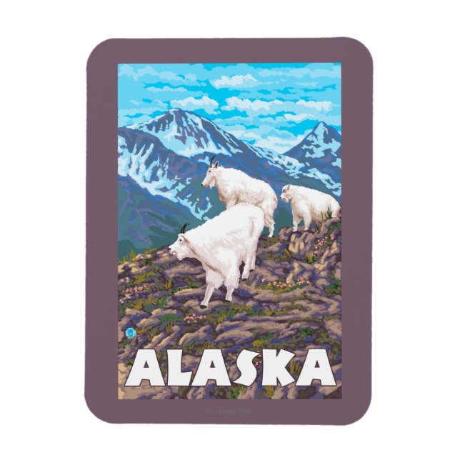 AlaskaMountain Goats Vintage Travel Poster Magnet (Vertical)
