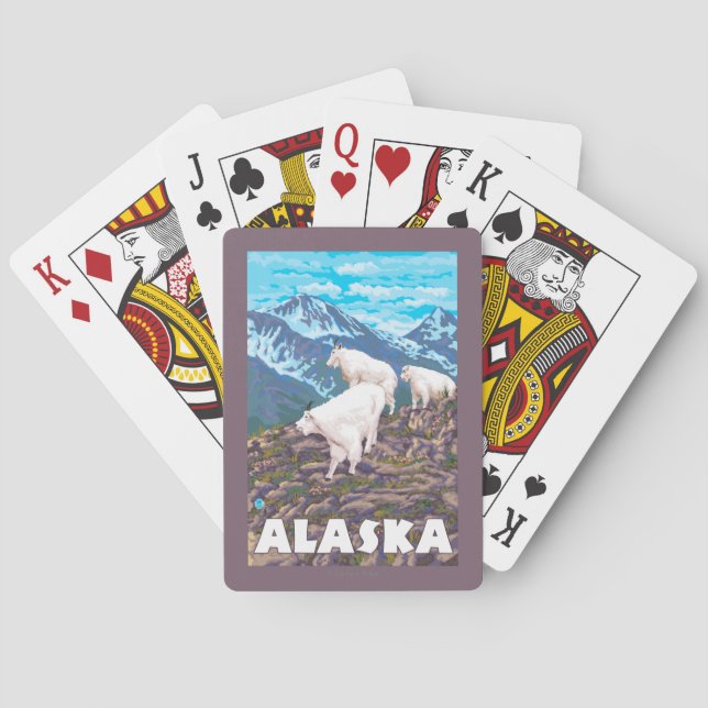 AlaskaMountain Goats Vintage Travel Poster Playing Cards (Back)