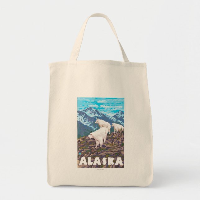 AlaskaMountain Goats Vintage Travel Poster Tote Bag (Front)