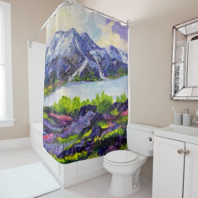 Alaskan Alpna Love mountains and flowers Shower Curtain (In Situ)