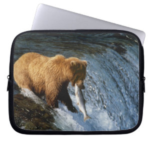 Alaskan Brown Bear Catching Salmon at Brooks Laptop Sleeve
