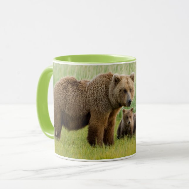 Alaskan Brown Bear with Cubs in a Meadow Mug (Front Left)