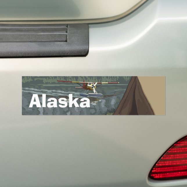 Alaskan Bush Plane Lake Camping Tent Bumper Sticker (On Car)