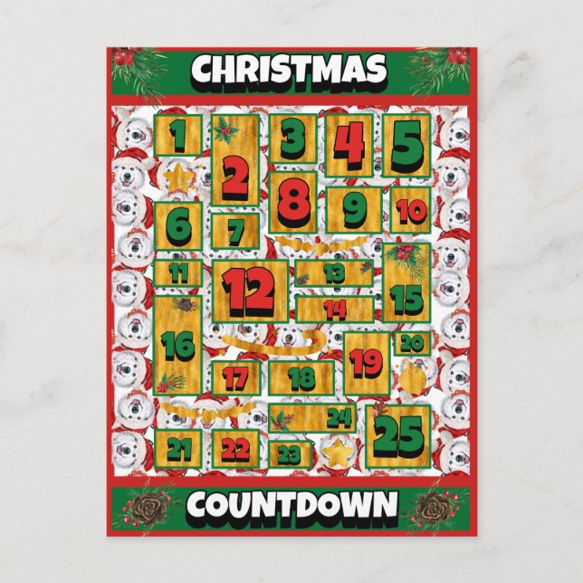 Alaskan Dog Countdown Christmas Advent Calendar Holiday Postcard (Front)