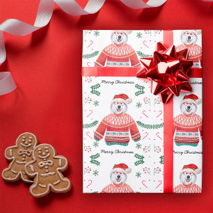 Alaskan Dog Wearing Christmas Sweater Festive Wrapping Paper