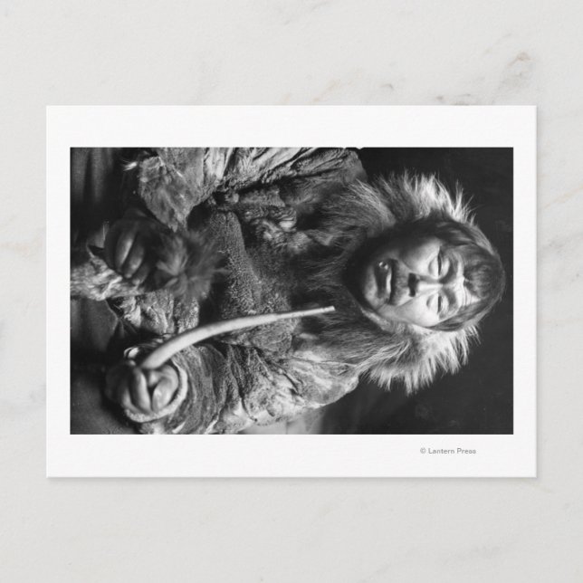 Alaskan Eskimo Smoking Pipe Photograph Postcard (Front)