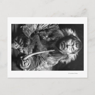 Alaskan Eskimo Smoking Pipe Photograph Postcard