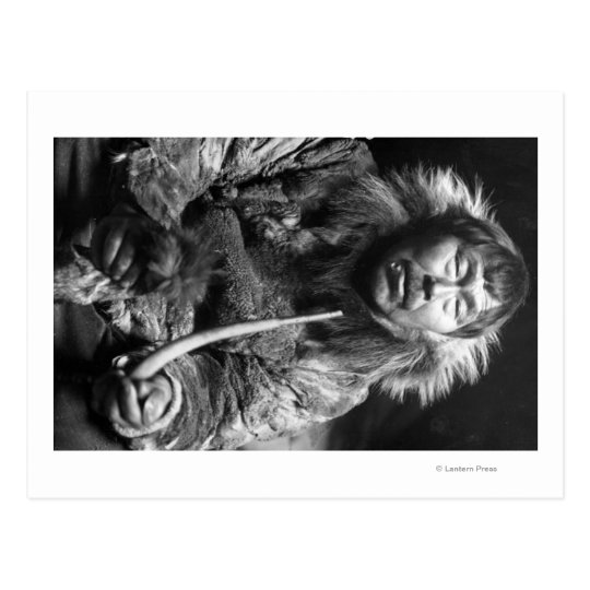 Alaskan Eskimo Smoking Pipe Photograph Postcard