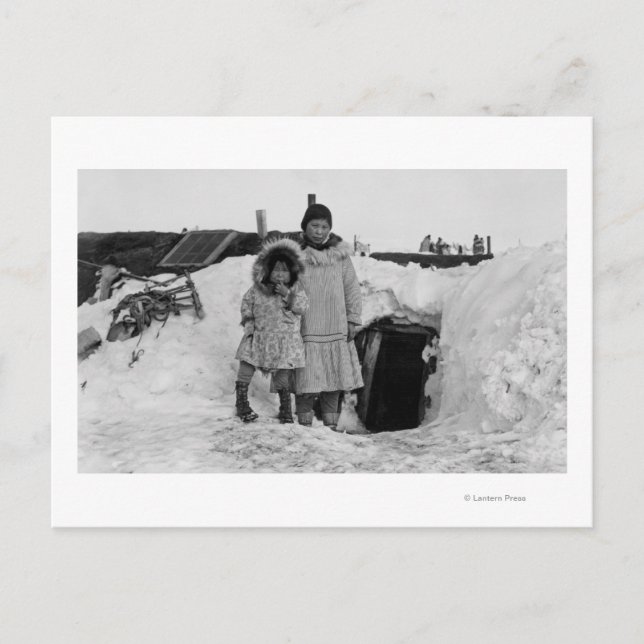 Alaskan Eskimos Outside Their Home Photograph Postcard (Front)