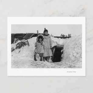 Alaskan Eskimos Outside Their Home Photograph Postcard