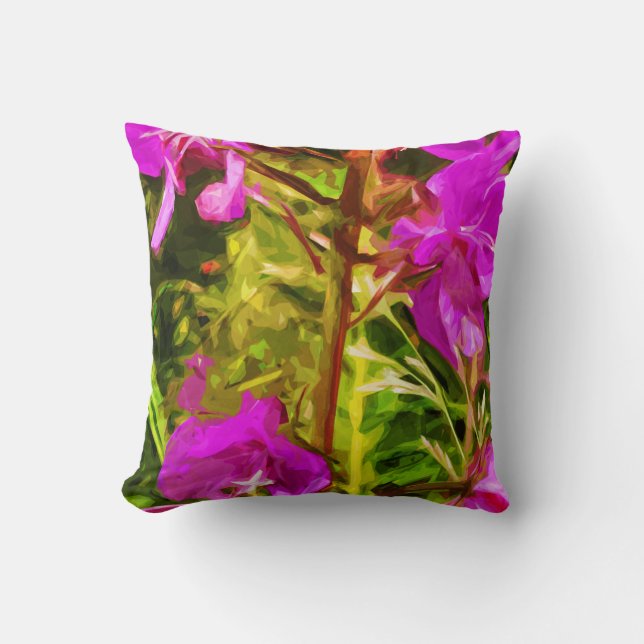 Alaskan Fireweed Pink Wildflower Abstract Cushion (Front)