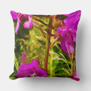 Alaskan Fireweed Pink Wildflower Abstract Cushion
