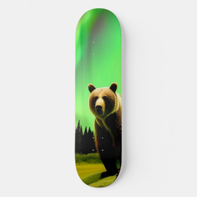 Alaskan Grizzly Bear and Green Aurora Borealis  Skateboard (Front)