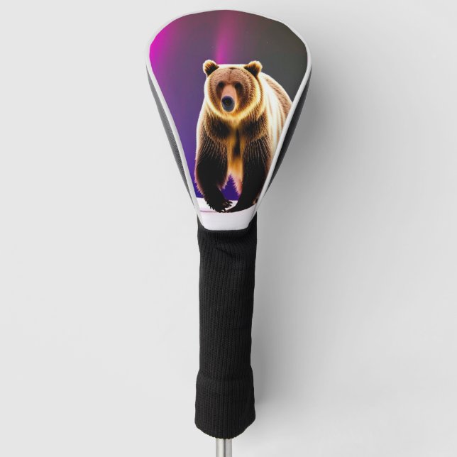 Alaskan Grizzly Bear and Pink Aurora Borealis  Golf Head Cover (Front)