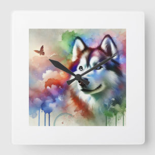 Alaskan Husky 300924AREF103 - Watercolor Square Wall Clock
